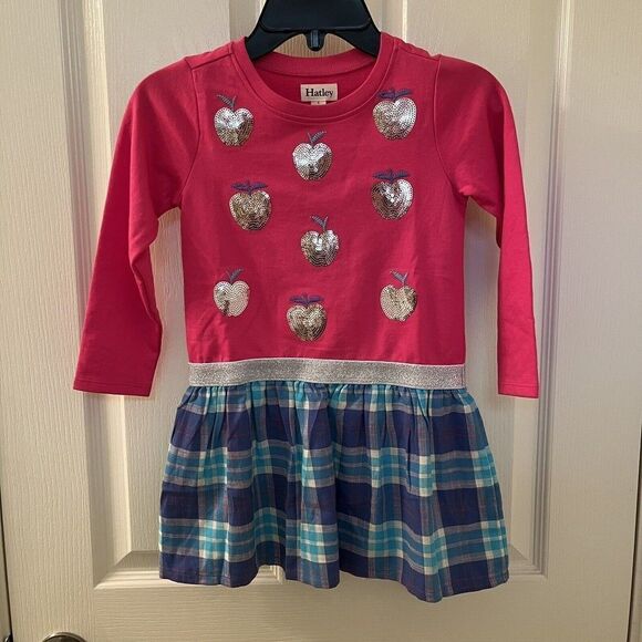 Hatley Shiny Apple Fun Elastic Waist Dress Pink Plaid Skirt Girls Size 4 NWT - Picture 1 of 12